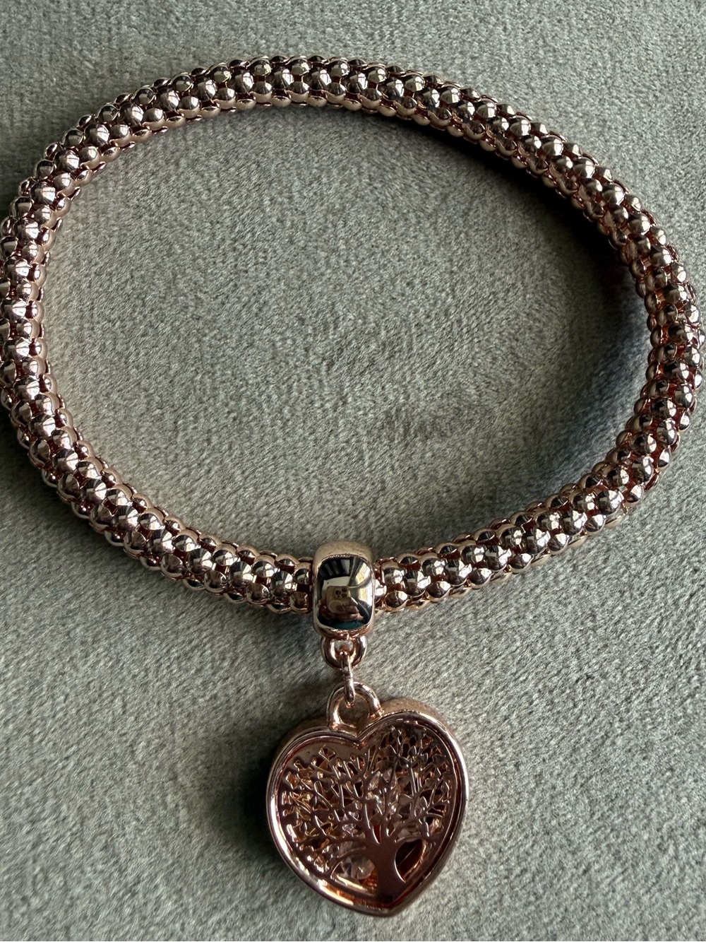 Rose Gold Heart Tree Charm Stretch Bracelet